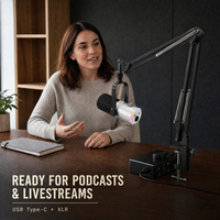 BKX-43+ RGB Kardioid-Dynamisches Mikrofon mit USB/XLR-Armständer & Geräuschunterdrückung für Podcast, Gaming & Live-Streaming