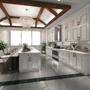 Panneau laqué blanc Bois massif Design moderne Shaker Armoires de cuisine américaines Armoires de cuisine modulaires - Product Image 1