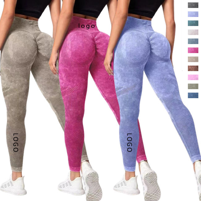 Tie-Dye High Waist Damen Leggings Washed Mesh Atmungsaktive Hip Lift Tight Scrunch Yoga Hose für Frauen Nahtlose Yoga Leggings