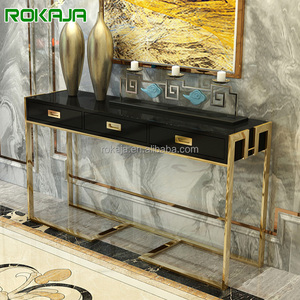 Vendita calda in legno <span class=keywords><strong>consolle</strong></span> da tavolo di lusso Villa <span class=keywords><strong>corridoio</strong></span> oro telaio in acciaio inossidabile tavolo d'ingresso Hotel sala d'ingresso Console tavoli - Product Image 1