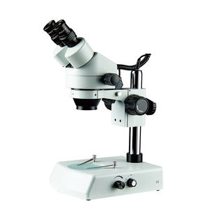 Microscope stéréoscopique binoculaire à zoom 7x-45x sur pied avec plateau en verre auto-lumineux et bouton de réglage de la lumière - Product Image 1