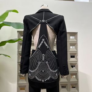 Novedad de verano, chaqueta y pantalones de traje de diamantes de imitación calados únicos para <span class=keywords><strong>mujer</strong></span>, conjunto de 2 piezas a la moda - Product Image 6