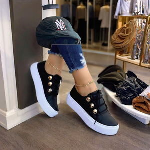 Zapatillas de <span class=keywords><strong>Tenis</strong></span> de Invierno para <span class=keywords><strong>Mujer</strong></span>, Diseño con Cordones, Color Sólido, Zapatos Casuales para Caminar con Suela Gruesa, Parte Superior de Cuero PU - Product Image 3