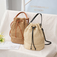 Sac à dos pliable marron pour enfant, sac à main en paille au crochet avec cordon de serrage, idéal pour les vacances d'été en extérieur
