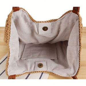Large Capacity Casual Single Shoulder Cotton Woven Tote Bag for Women Hollow Mesh Beach Straw Handbag - Product Image 6