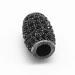 Cuentas cilíndricas de acero inoxidable yunnique con diamantes de imitación negros para hacer pulseras, 8 mm de diámetro, GZY-PJ0213 - Product Image 3