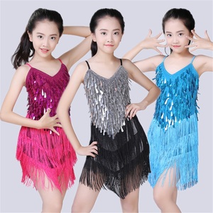 Traje de Baile Latino para Niñas, Falda de Baile con Lentejuelas y Flecos de Spandex Suave y Cómodo, Traje de Escenario con Tirantes - Product Image 1