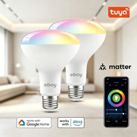 Bombillas LED Inteligentes E26 BR30 RGBCW 8W 750LM ETL CEC Tuya Matter, Regulables, para Control por Aplicación Alexa y Google, para el Hogar