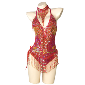 Traje de Danza del Vientre Sexy de una Pieza para Mujer, Body con Cuentas y Lentejuelas, Atuendo de Escenario para Bailarinas de Rave, Marca XINRONG - Product Image 4