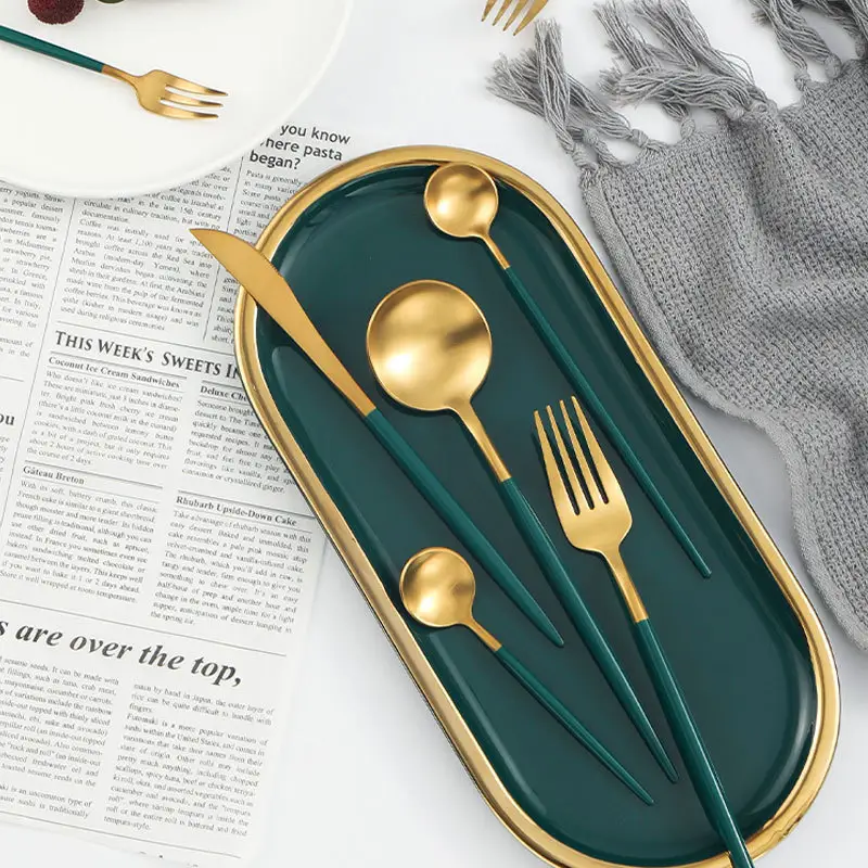 Royal Green 304 Table Spoon Set Stainless Steel Steak Cutlery Gold Luxury Cutlery Flatware Set