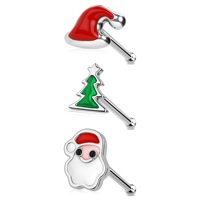 TOPOSH 3 buah 20G 316L baja bedah kancing hidung tulang hidung perhiasan tindik topi Santa Claus paket cincin hidung Natal