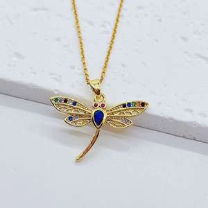 Collier pendentif libellule en cristal plaqué or 18 carats Collier pendentif hip-hop en cuivre animal avec zircon - Product Image 2