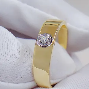 2022 핫 세일 새로운 조수 18k 옐로우 골드 진짜 천연 다이아몬드 결혼 반지 단일 다이아몬드 약혼 0.03ct