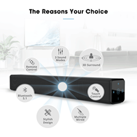 Barre de son portable active au design fin pour home cinéma, éclairage LED RVB, alimentation CC, sortie 5.3 60W pour utilisation en extérieur et sur ordinateur