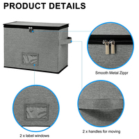 Bacs de rangement pliables en tissu de lin 15.7 pouces avec couvercle à glissière, boîte de rangement pliable pour bande dessinée avec 2 séparateurs