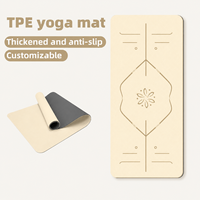 Matras Yoga 8mm TPE Tekstur Penjajaran untuk Studio Rumah, Antiselip dengan Panduan Tubuh dan Garis Posisi Dua Warna