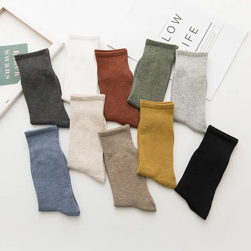 Good Quality Colorful Uniform Elite Thin Cotton Plain White Gray Black Cotton Ribbed Business Socks Women crew sherpa socks