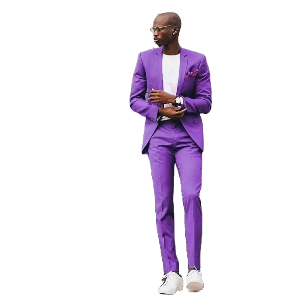 Purple Men Suits Notched Lapel Single Breasted Wedding Prom Slim Fit Men Blazer Tuxedos Groom Wedding Dress 2 Piece Jacket+Pant