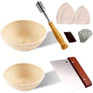 18,9 cm Banneton en rotin, 10 paniers à pain <span class=keywords><strong>ronds</strong></span>, lot de 20 moules ovales en paille, lame en bois, outil de découpe, panier en plastique - Product Image 2