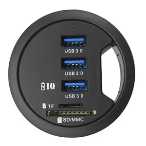 安装在桌面60毫米孔圆形3 USB端口快速充电数据传输usb集线器和sd卡端口电缆电线索环管理器