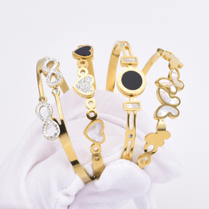 Brazalete de acero inoxidable hipoalergénico chapado en oro de 18K, brazalete de varios diseños, el mejor precio - Product Image 3
