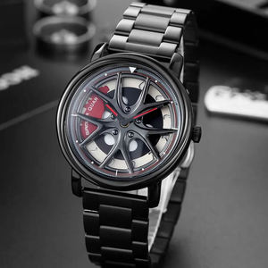 Wholesale Men Fashion Cool <b>Racing</b> <b>Wheel</b> Design Rotating Quartz Watch Stainless Steel Band Waterproof Sports Analog Wristwatch - Product Image 3