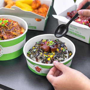 Venta al por mayor logotipo personalizado impreso biodegradable ecológico desechable papel Kraft comida ensalada arroz Ramen Bowl Sushi tapa transparente - Product Image 1