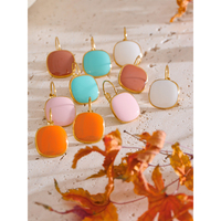 Boucles d'oreilles créoles carrées JINYOU 6934 en acier inoxydable plaqué or 18 carats PVD, bijoux quotidiens charmants, émail multicolore bonbon joyeux
