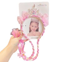 Wig Rajut Anak Baru, Kepang Super Peri dengan Ikat Rambut Lucu Motif Kartun, Ikat Rambut Fashion untuk Anak Perempuan, Ikat Kepala Bayi