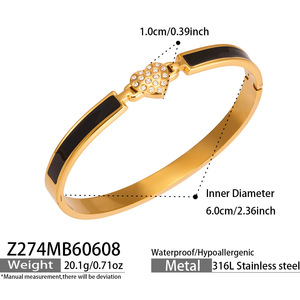 Bracelet pour femme en acier inoxydable plaqué or 18 carats, avec boucle en zircon 5A brillant, design émail noir, anti-ternissement - Product Image 5
