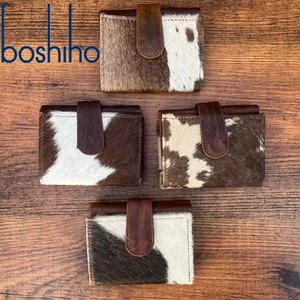 Boshiho Stylish <b>Small</b> Card Holder <b>Wallet</b> New Design Real Cowhide Fur Leather Clutch Multi-Use Western Hot Sale Credit Card - Product Image 1