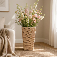Ensemble de jardinières en rotin naturel tissé à la main, pot à fleurs sur piédestal, pot de plante décoratif pour l'intérieur et l'extérieur