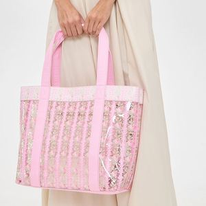 Custom <b>Large</b> Women's Summer Autumn Floral Embroidery PVC Clear Tote <b>Bag</b> Reusable Waterproof for Shoulder <b>Beach</b> Handbag Travel - Product Image 1