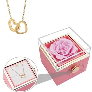 Valentines day gift 2024 premium exquisite eternally preserved rotating rose box hidden necklace