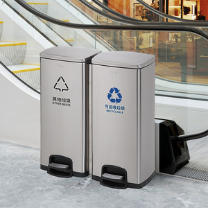 Stainless steel waste sorting <b>bins</b>, commercial kitchen <b>bins</b> <b>with</b> <b>lids</b>, foot-operated, large size, suitable for both wet and dry - Product Image 4