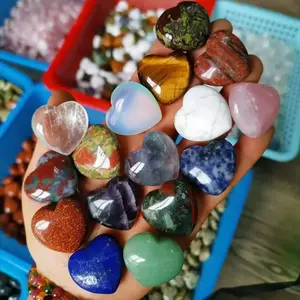 34Kinds 30mm Puffy Heart Crystal Carving/Hand Carved Stone Healing Crystal Gemstone Heart Charm/Heart Pocket Stone