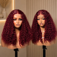 Proveedor de Pelucas de Cabello Humano 100% Virgen, 18 Pulgadas, Rizos Birmanos en Color 99J, Peluca con Frente de Encaje Transparente para Mujer