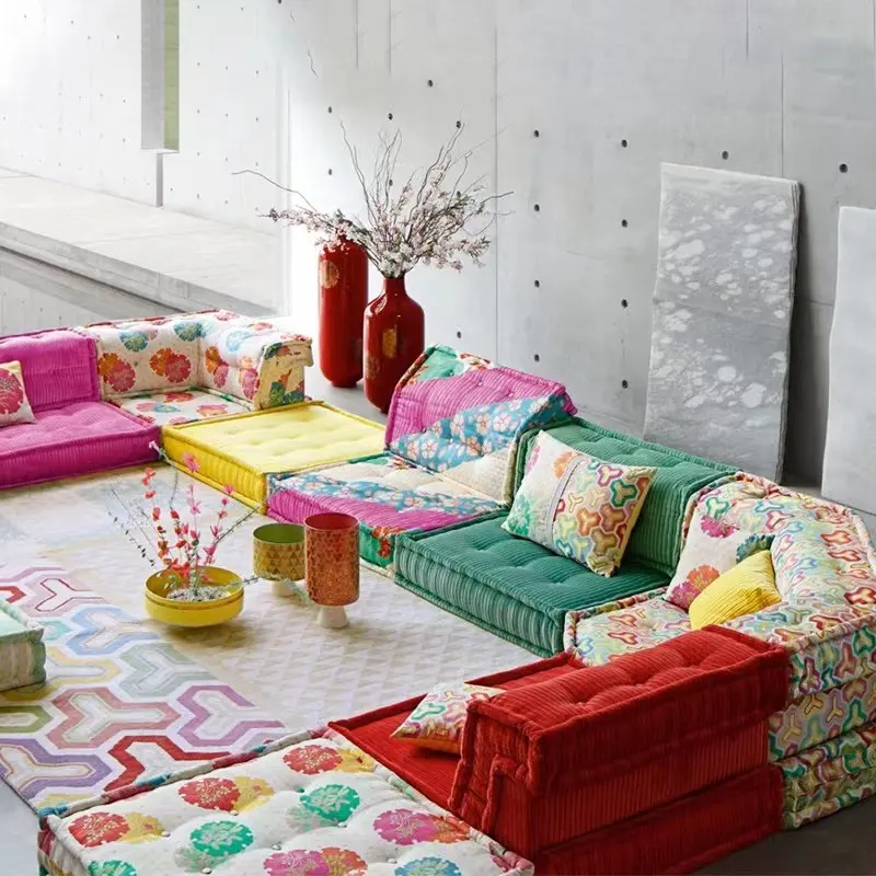 Divano di design Mahjong divano moderno e minimalista in tessuto di velluto a coste soggiorno divano ad angolo in tessuto