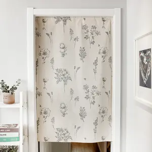 Cortina para cozinha com estampa de flor, cortina de tecido de pendurar para decoração do banheiro, sem haste