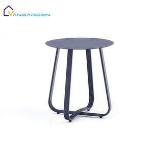 Set furnitur taman, kursi makan tali karet poliester luar ruangan dengan piring aluminium, nampan bulat meja kopi kecil