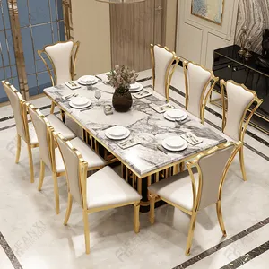 Luxury furnitures hotel restaurant dinning table extendable marble dining tables modern luxury dining table set for 8 chairs