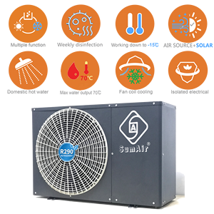 Calentador de Agua por Aire de 60Hz -15D R290 70Dg A++ con Bomba de Calor de 4kw6, Sistema Híbrido de Enfriamiento por Aire y Calentamiento Solar, Tanque de Cilindro con Serpentín - Product Image 2