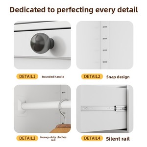 ארון בגדים מפלדה, הרכבה קלה, בסגנון אירופאי וסקנדינבי, ארון בגדים בעל שלוש דלתות, ריהוט ביתי קטן - Product Image 4