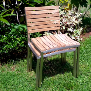 Chaise de salle à manger en teck massif, structure industrielle en acier inoxydable, écologique, moderne, simple, solide, pour la maison, le bureau, l'hôtel, l'appartement, l'entrepôt - Product Image 1