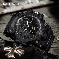 Montre de sport de luxe pour homme SANDA 3169, résistante à l'eau 5BAR, affichage numérique à quartz, alarme lumineuse, chronomètre, chronographe, plongée