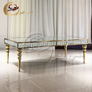 Luxurious Diamond Lattice Gold Frame Star Base <b>Clear</b> Top Wedding <b>Table</b> - Product Image 6