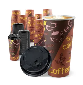 चीन निर्माता ढक्कन और स्ट्रॉ के साथ डिस्पोजेबल कॉफी कप पेय पदार्थ एस्प्रेसो के लिए ढक्कन के साथ 16 ऑउंस हॉट पेपर कॉफी कप