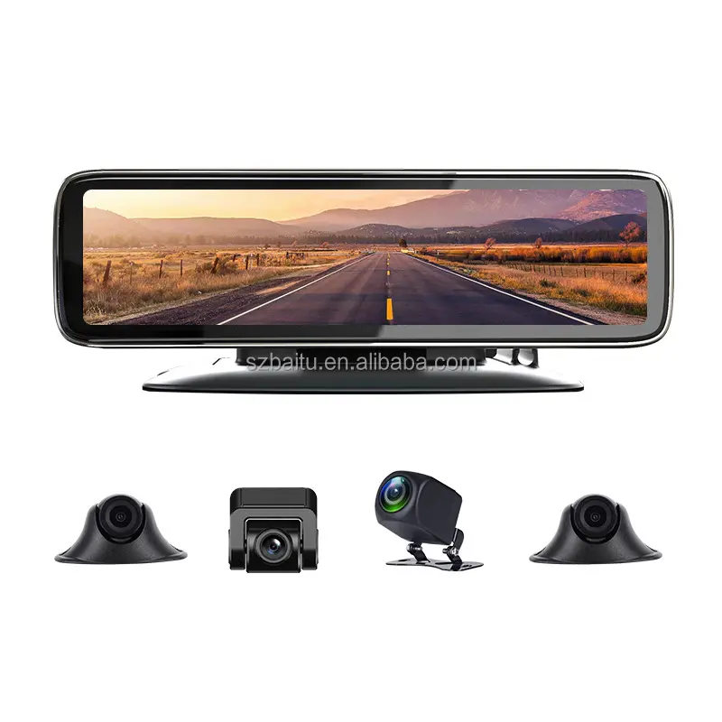 12インチIPSカーミラーダッシュカメラ車用4チャンネルカーDVR 4レンズミラーダッシュカム