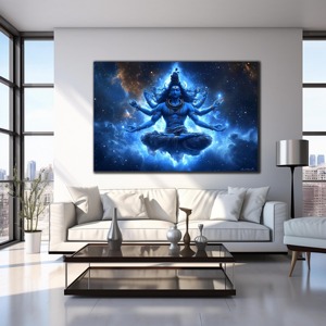 Cuadro <span class=keywords><strong>de</strong></span> Porcelana con Cristal <span class=keywords><strong>de</strong></span> Lujo Moderno del Dios Hindú Shiva, Impresión HD, Arte Mural Cósmico <span class=keywords><strong>de</strong></span> Mahadev para Sala <span class=keywords><strong>de</strong></span> Estar o Sofá - Product Image 1