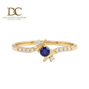 Bague de fiançailles et de mariage de luxe pour femme en or jaune massif 14 carats certifiée IGI avec diamants de laboratoire et saphir bleu royal - Product Image 2